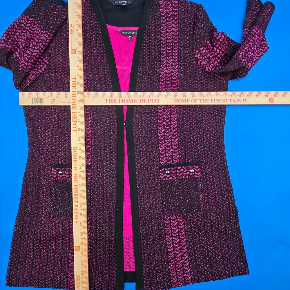 Ming Wang 2-Pc Twin Set Knit Cardigan Jacket & Tank Shell XL Pink Black - Picture 4 of 8